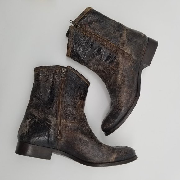 FRYE | Melissa Button Ankle Booties w/ Crackle Leather - 11B - Picture 3 of 13